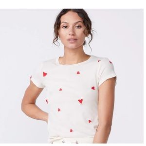 2/$20 Monrow - Embroidered Heart Tee Shirt - Bone